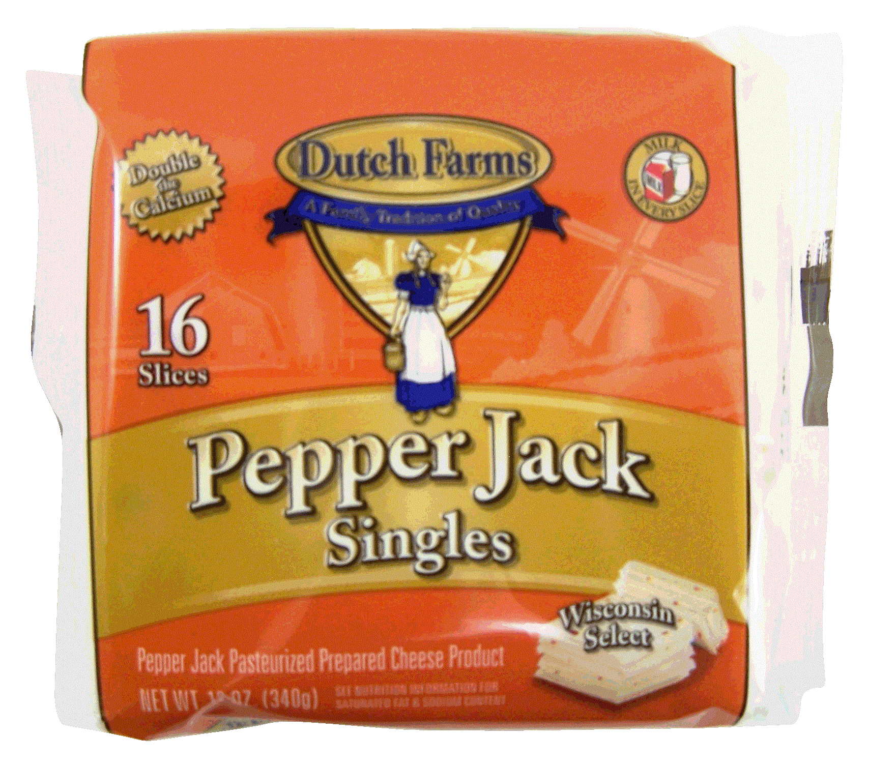 Dutch Farms  pepper jack pasteurized prepared cheese products, wisconsin select, 16 individually wrapped slices Full-Size Picture